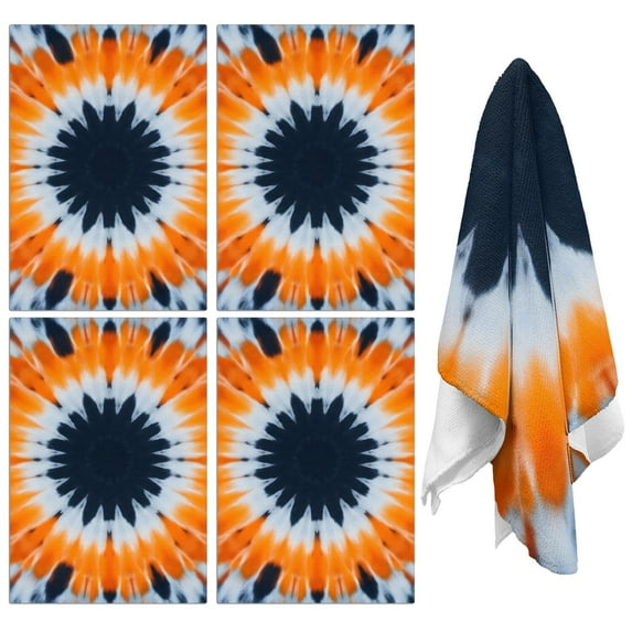 4 Pcs Funny Kitchen Towels,Orange Black White Tie Dye Mandala Pattern Microfiber Dish Towels,Kitchen Tea Towels,Kitchen Towel Set (18" X 26")
