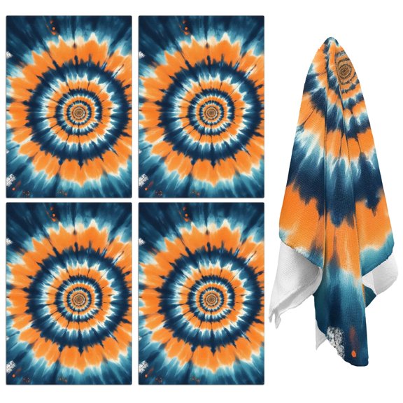 4 Pcs Funny Kitchen Towels,Orange Blue Tie Dye Spiral Pattern Microfiber Dish Towels,Kitchen Tea Towels,Kitchen Towel Set (18" X 26")