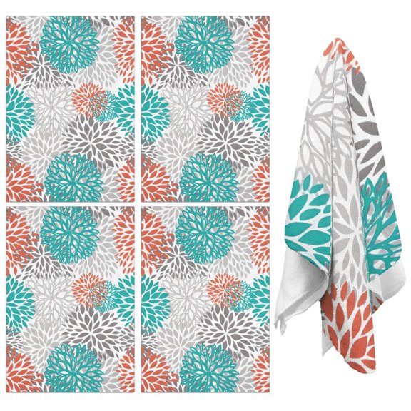 4 Pcs Funny Kitchen Towels,Orange Floral and Petal Pattern Microfiber Dish Towels,Kitchen Tea Towels,Kitchen Towel Set (18" X 26")