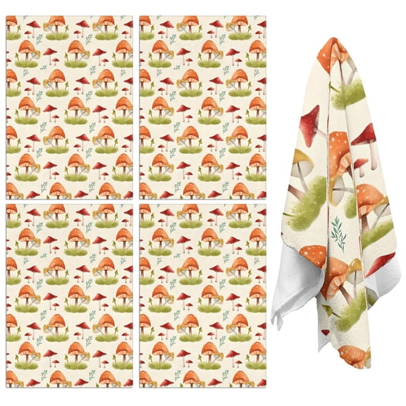 4 Pcs Funny Kitchen Towels,Orange Mushroom Grass Light Pattern Microfiber Dish Towels,Kitchen Tea Towels,Kitchen Towel Set (18" X 26")