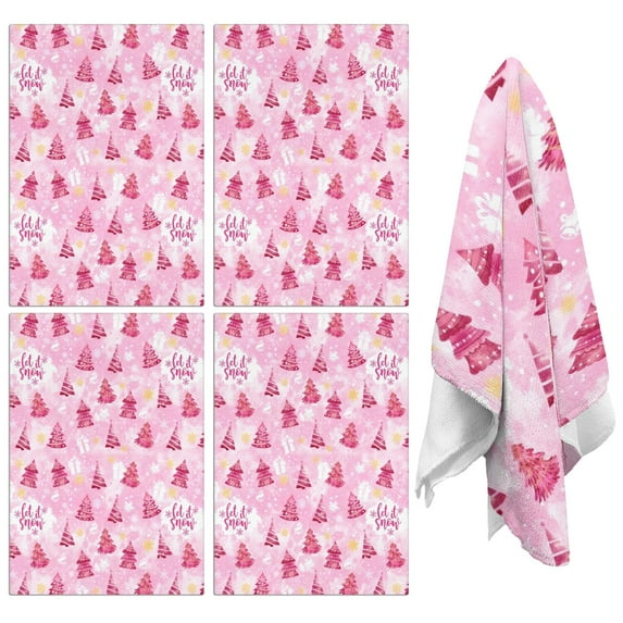 4 Pcs Funny Kitchen Towels,Pink Christmas Tree Pattern Microfiber Dish Towels,Kitchen Tea Towels,Kitchen Towel Set (18" X 26")
