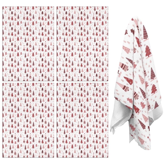 4 Pcs Funny Kitchen Towels,Pink Christmas Tree Pattern Microfiber Dish Towels,Kitchen Tea Towels,Kitchen Towel Set (18" X 26")