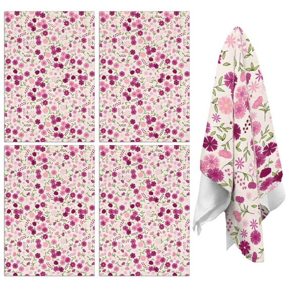 4 Pcs Funny Kitchen Towels,Pink Pioneer Flower Pattern Microfiber Dish Towels,Kitchen Tea Towels,Kitchen Towel Set (18" X 26")
