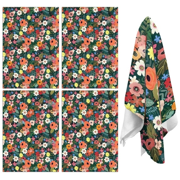 4 Pcs Funny Kitchen Towels,Pioneer Flower Floral Print Pattern Microfiber Dish Towels,Kitchen Tea Towels,Kitchen Towel Set (18" X 26")
