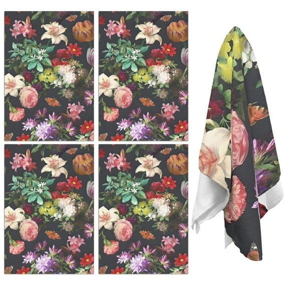 4 Pcs Funny Kitchen Towels,Pioneer Flower Floral Print Pattern Microfiber Dish Towels,Kitchen Tea Towels,Kitchen Towel Set (18" X 26")