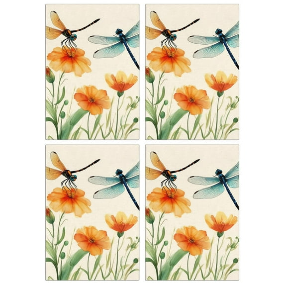 4 Pcs Funny Kitchen Towels,Pioneer Flower and Dragonfly Microfiber Dish Towels,Kitchen Tea Towels,Kitchen Towel Set (18" X 26")