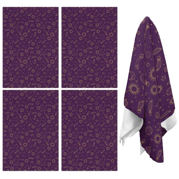 4 Pcs Funny Kitchen Towels,Purple Sun Planet Rocket Star Pattern Microfiber Dish Towels,Kitchen Tea Towels,Kitchen Towel Set (18" X 26")