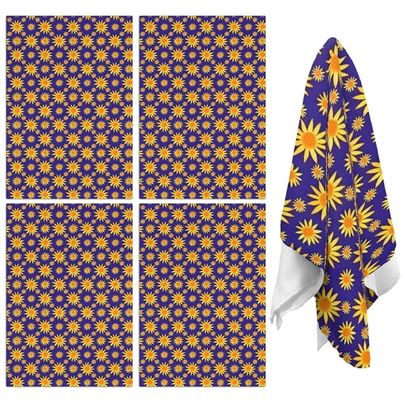4 Pcs Funny Kitchen Towels,Purple Sunflower Pattern Microfiber Dish Towels,Kitchen Tea Towels,Kitchen Towel Set (18" X 26")