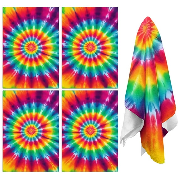 4 Pcs Funny Kitchen Towels,Rainbow Tie Dye Mandala Pattern Microfiber Dish Towels,Kitchen Tea Towels,Kitchen Towel Set (18" X 26")