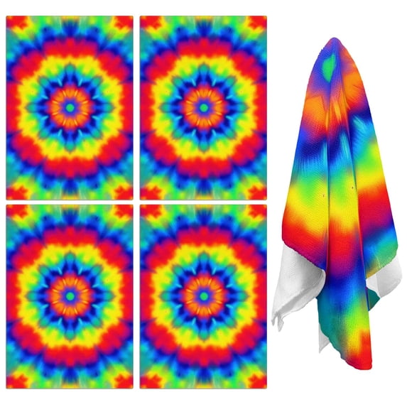 4 Pcs Funny Kitchen Towels,Rainbow Tie Dye Mandala Pattern Microfiber Dish Towels,Kitchen Tea Towels,Kitchen Towel Set (18" X 26")