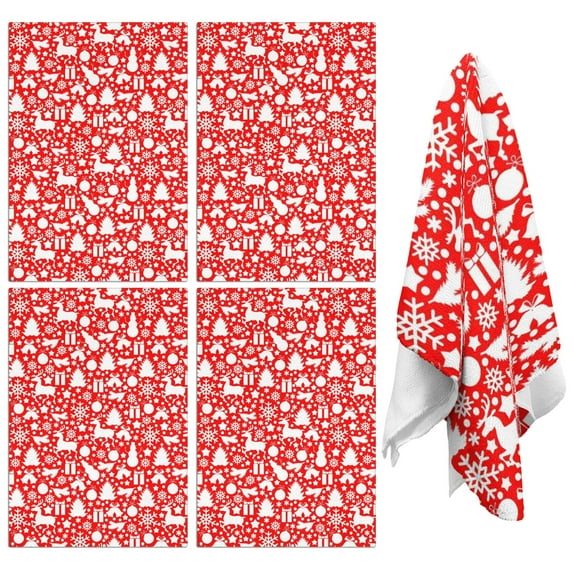 4 Pcs Funny Kitchen Towels,Red Christmas Deer and Gift Pattern Microfiber Dish Towels,Kitchen Tea Towels,Kitchen Towel Set (18" X 26")