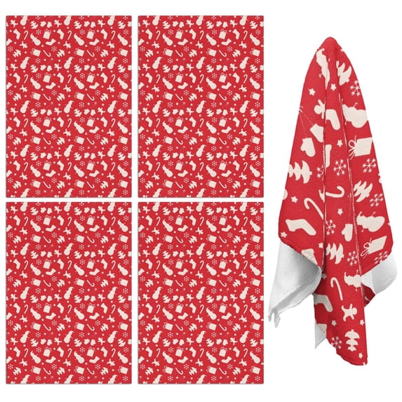 4 Pcs Funny Kitchen Towels,Red Christmas Pattern Microfiber Dish Towels,Kitchen Tea Towels,Kitchen Towel Set (18" X 26")