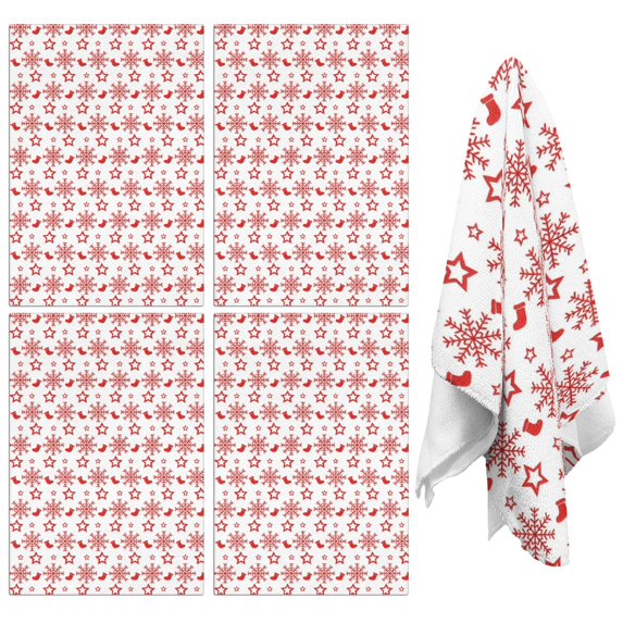 4 Pcs Funny Kitchen Towels,Red Christmas Snowflake Pattern Microfiber Dish Towels,Kitchen Tea Towels,Kitchen Towel Set (18" X 26")
