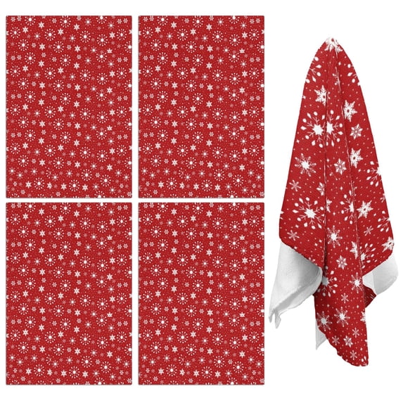 4 Pcs Funny Kitchen Towels,Red Christmas Snowflake Pattern Microfiber Dish Towels,Kitchen Tea Towels,Kitchen Towel Set (18" X 26")