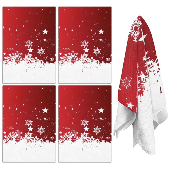 4 Pcs Funny Kitchen Towels,Red Christmas Snowflake Pattern Microfiber Dish Towels,Kitchen Tea Towels,Kitchen Towel Set (18" X 26")