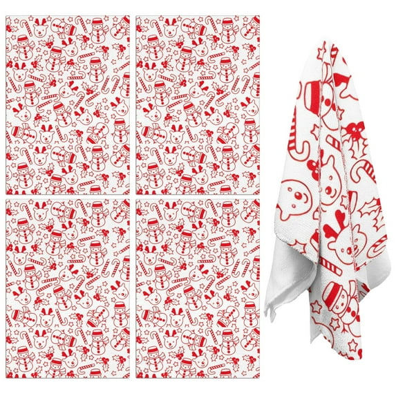 4 Pcs Funny Kitchen Towels,Red Christmas Snowman Pattern Microfiber Dish Towels,Kitchen Tea Towels,Kitchen Towel Set (18" X 26")