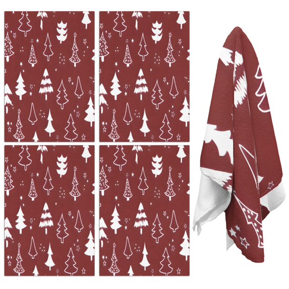 4 Pcs Funny Kitchen Towels,Red Christmas Tree and Star Pattern Microfiber Dish Towels,Kitchen Tea Towels,Kitchen Towel Set (18" X 26")