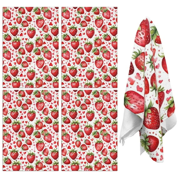 4 Pcs Funny Kitchen Towels,Red Strawberry Plants Fruit Heart Microfiber Dish Towels,Kitchen Tea Towels,Kitchen Towel Set (18" X 26")