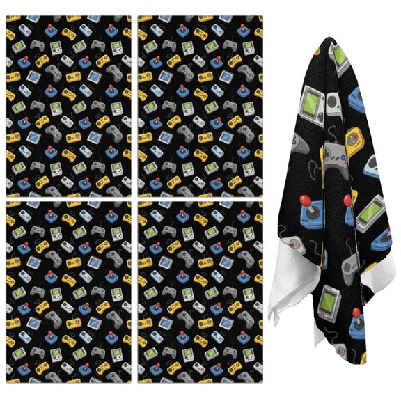 4 Pcs Funny Kitchen Towels,Retro Consoles Games Icons Black Pattern Microfiber Dish Towels,Kitchen Tea Towels,Kitchen Towel Set (18" X 26")