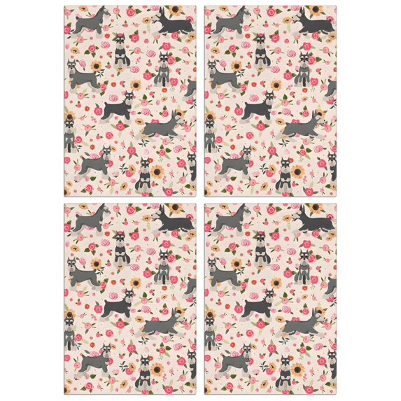 4 Pcs Funny Kitchen Towels,Schnauzer Dog and Flower Floral Microfiber Dish Towels,Kitchen Tea Towels,Kitchen Towel Set (18" X 26")