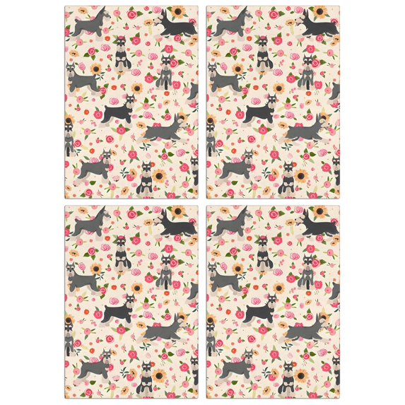 4 Pcs Funny Kitchen Towels,Schnauzer Dog and Flower Microfiber Dish Towels,Kitchen Tea Towels,Kitchen Towel Set (18" X 26")