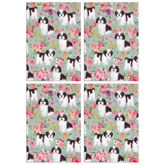 4 Pcs Funny Kitchen Towels,Shih Tzu Dog and Flower Floral Microfiber Dish Towels,Kitchen Tea Towels,Kitchen Towel Set (18" X 26")