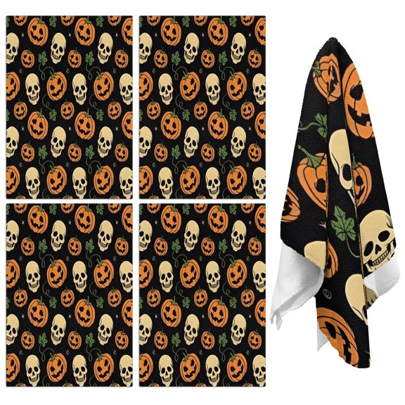 4 Pcs Funny Kitchen Towels,Skull Pumpkin Halloween Pattern Microfiber Dish Towels,Kitchen Tea Towels,Kitchen Towel Set (18" X 26")