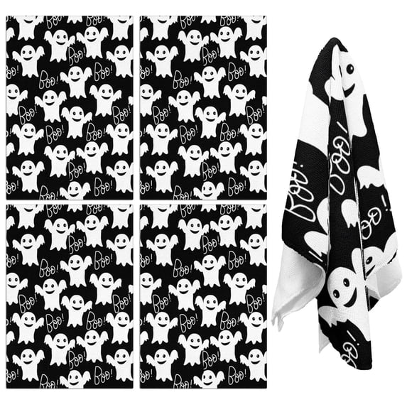 4 Pcs Funny Kitchen Towels,Smiling Ghosts Halloween Pattern Microfiber Dish Towels,Kitchen Tea Towels,Kitchen Towel Set (18" X 26")