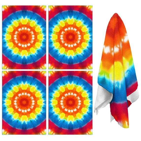 4 Pcs Funny Kitchen Towels,Tie Dye Heart Accent Mandala Pattern Microfiber Dish Towels,Kitchen Tea Towels,Kitchen Towel Set (18" X 26")