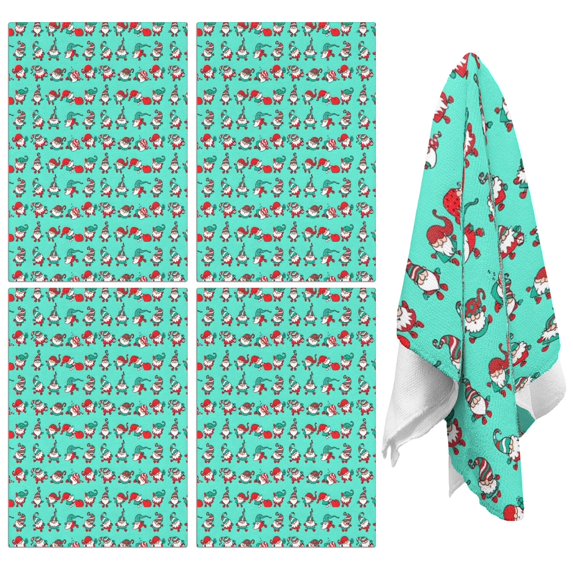 4 Pcs Funny Kitchen Towels,Turquoise Christmas Gnome Pattern Microfiber Dish Towels,Kitchen Tea Towels,Kitchen Towel Set (18" X 26")