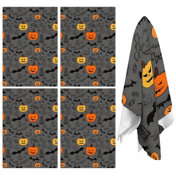 4 Pcs Funny Kitchen Towels,Vintage Halloween Elements Pattern Microfiber Dish Towels,Kitchen Tea Towels,Kitchen Towel Set (18" X 26")