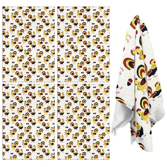 4 Pcs Funny Kitchen Towels,White Chicken Yellow Rooster Egg Pattern Microfiber Dish Towels,Kitchen Tea Towels,Kitchen Towel Set (18" X 26")