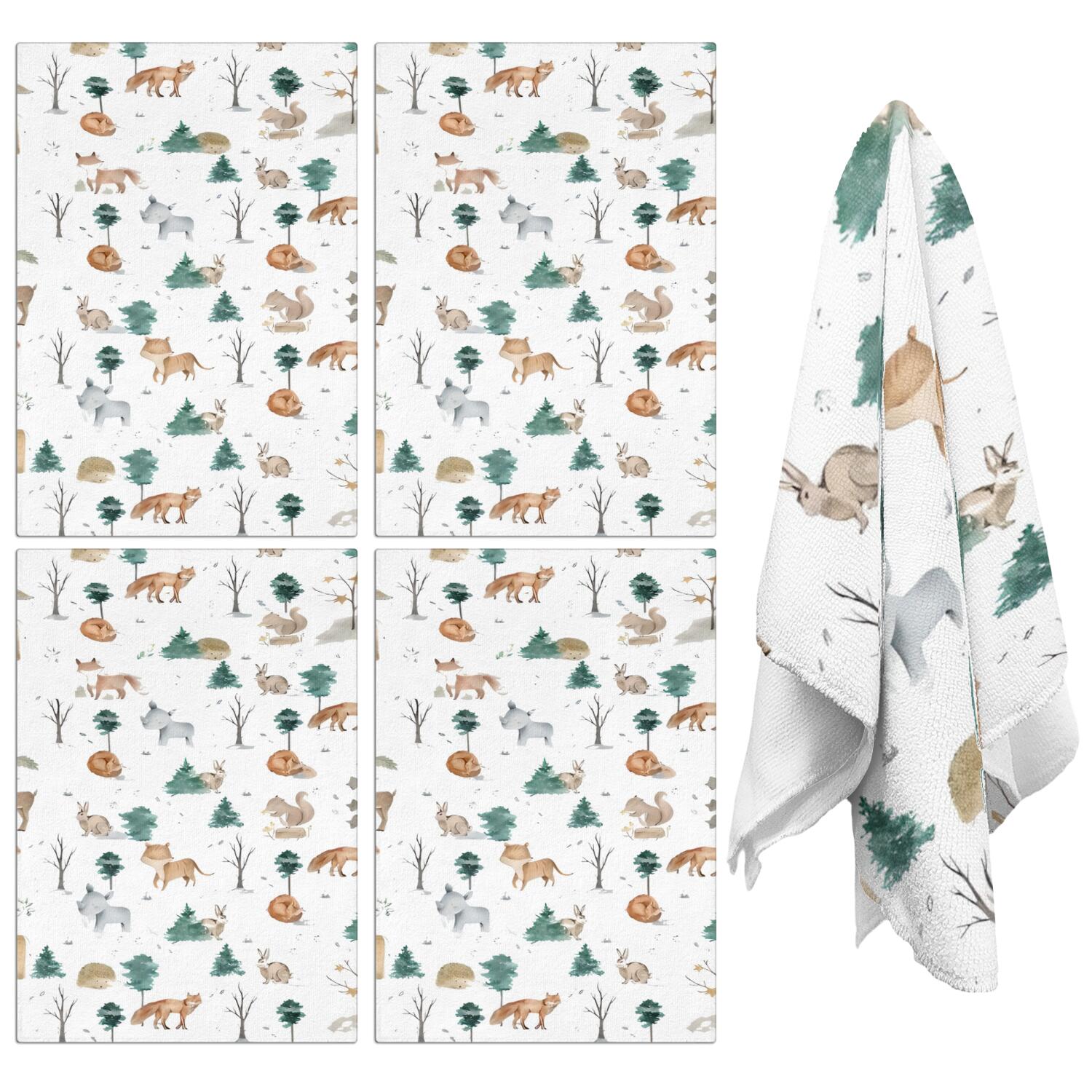 4 Pcs Funny Kitchen Towels,White Christmas Forest Animal Pattern Microfiber Dish Towels,Kitchen Tea Towels,Kitchen Towel Set (18" X 26")
