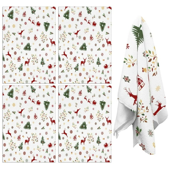 4 Pcs Funny Kitchen Towels,White Christmas Reindeer Pattern Microfiber Dish Towels,Kitchen Tea Towels,Kitchen Towel Set (18" X 26")