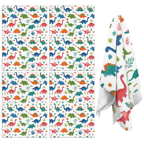 4 Pcs Funny Kitchen Towels,White Colorful Dinosaur Plant Pattern Microfiber Dish Towels,Kitchen Tea Towels,Kitchen Towel Set (18" X 26")