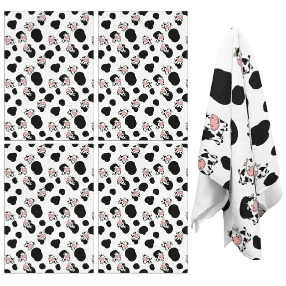4 Pcs Funny Kitchen Towels,White Cow Black Spot Pattern Microfiber Dish Towels,Kitchen Tea Towels,Kitchen Towel Set (18" X 26")
