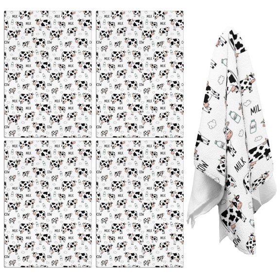 4 Pcs Funny Kitchen Towels,White Cow Milk Cow Pattern Microfiber Dish Towels,Kitchen Tea Towels,Kitchen Towel Set (18" X 26")