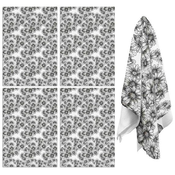 4 Pcs Funny Kitchen Towels,White Daisy Pattern Microfiber Dish Towels,Kitchen Tea Towels,Kitchen Towel Set (18" X 26")