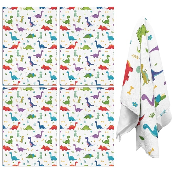 4 Pcs Funny Kitchen Towels,White Dinosaurs Bones Flowers Pattern Microfiber Dish Towels,Kitchen Tea Towels,Kitchen Towel Set (18" X 26")