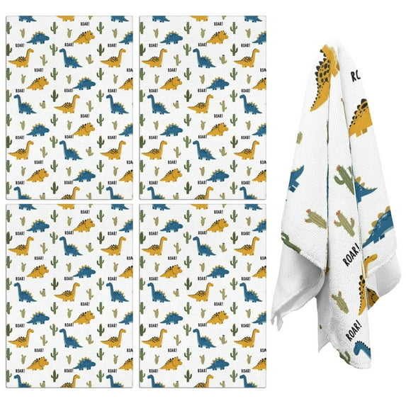 4 Pcs Funny Kitchen Towels,White Dinosaurs Cacti ROAR Pattern Microfiber Dish Towels,Kitchen Tea Towels,Kitchen Towel Set (18" X 26")
