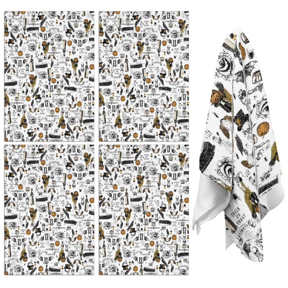 4 Pcs Funny Kitchen Towels,White Halloween Pumpkin Bat Pattern Microfiber Dish Towels,Kitchen Tea Towels,Kitchen Towel Set (18" X 26")