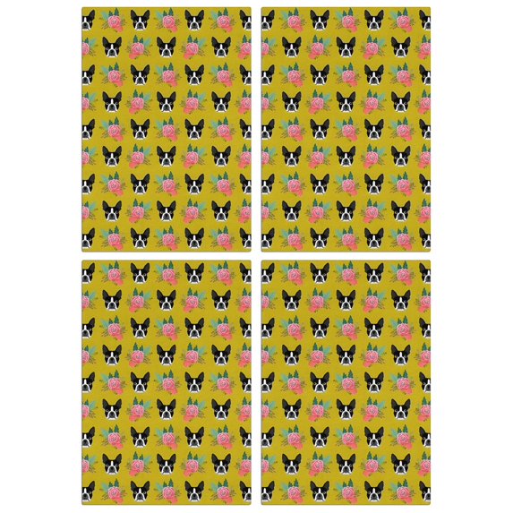 4 Pcs Funny Kitchen Towels,Yellow Boston Terrier and Flower Microfiber Dish Towels,Kitchen Tea Towels,Kitchen Towel Set (18" X 26")