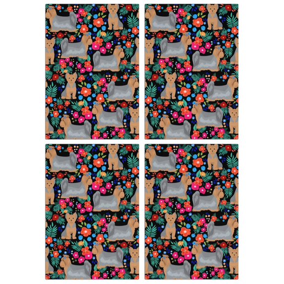 4 Pcs Funny Kitchen Towels,Yorkie Dog and Flower Florals Microfiber Dish Towels,Kitchen Tea Towels,Kitchen Towel Set (18" X 26")