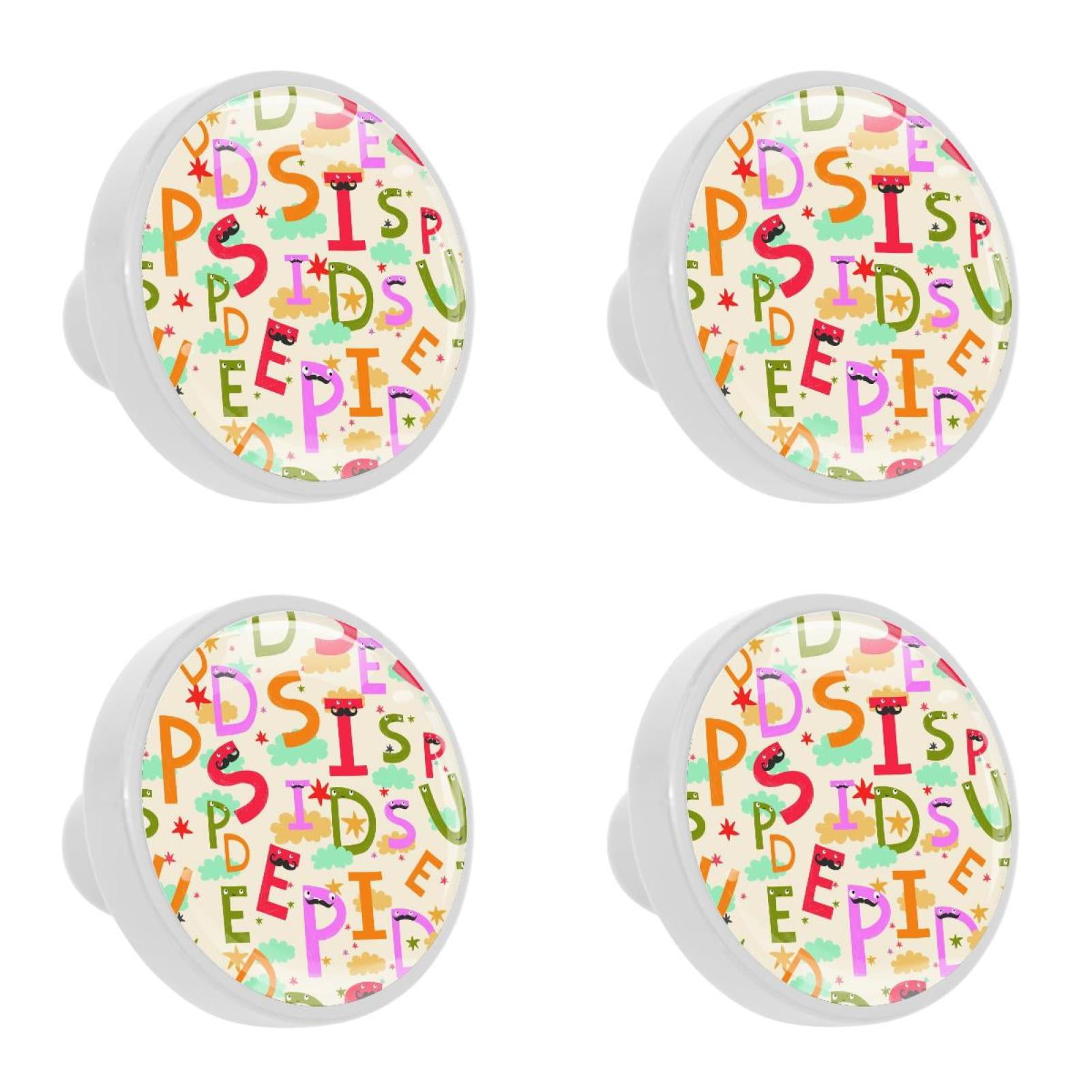 4 Pcs Funny Letters Knobs for Kitchen Cabinet Cupboard Dresser Bookcase Drawer Pulls Handles Round Home Decor