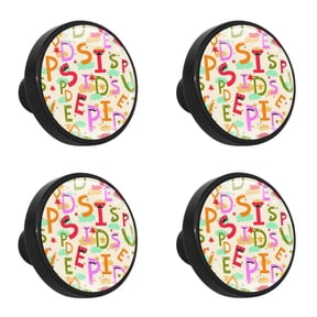 4 Pcs Funny Letters Knobs for Kitchen Cabinet Cupboard Dresser Bookcase Drawer Pulls Handles Round Home Decor