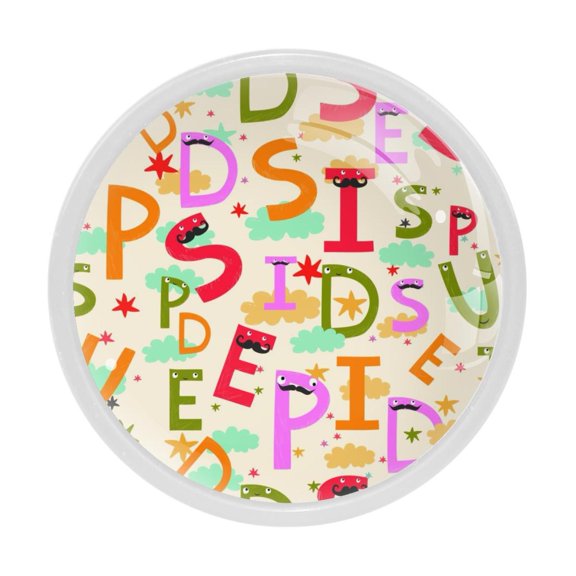 4 Pcs Funny Letters Knobs for Kitchen Cabinet Cupboard Dresser Bookcase Drawer Pulls Handles Round Home Decor
