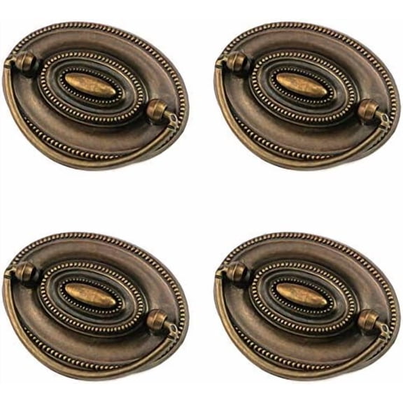 4 Pcs Furniture Dresser Pull Antique Brass Bail Drawer Pull Oval Drop Swing Handles Cabinet Knob Hardware 2.32" Hole Distance, 3.14"x2.2"