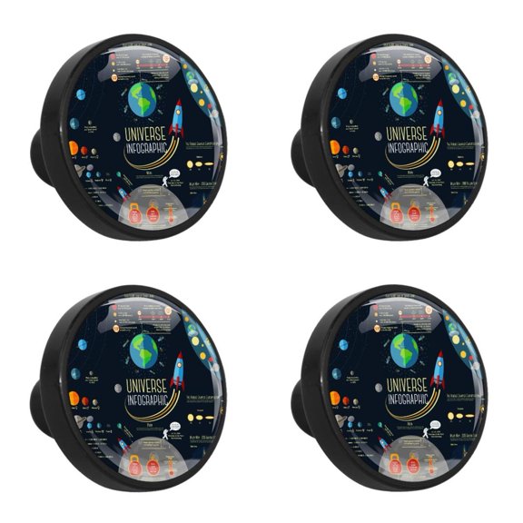 4 Pcs Galaxies Universe Space Knobs for Kitchen Cabinet Cupboard Dresser Bookcase Drawer Pulls Handles Round Home Decor