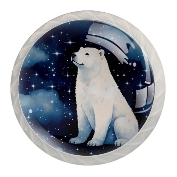 4 Pcs Galaxy Polar Bear Knobs for Kitchen Cabinet Cupboard Dresser Bookcase Drawer Pulls Handles Round Home Decor