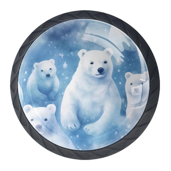 4 Pcs Galaxy Polar Bear Knobs for Kitchen Cabinet Cupboard Dresser Bookcase Drawer Pulls Handles Round Home Decor